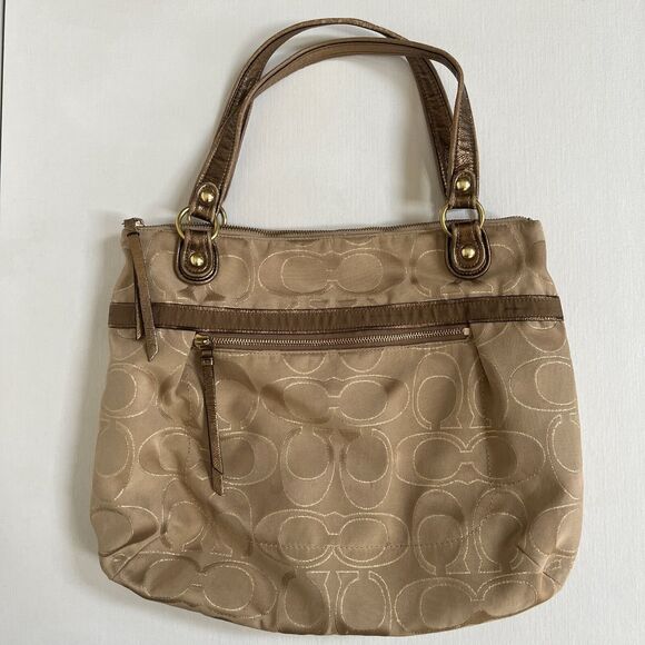 Coach Poppy Metallic Lurex Signature Sateen Glam Tote Brass/Gold No 18979 - Picture 1 of 12